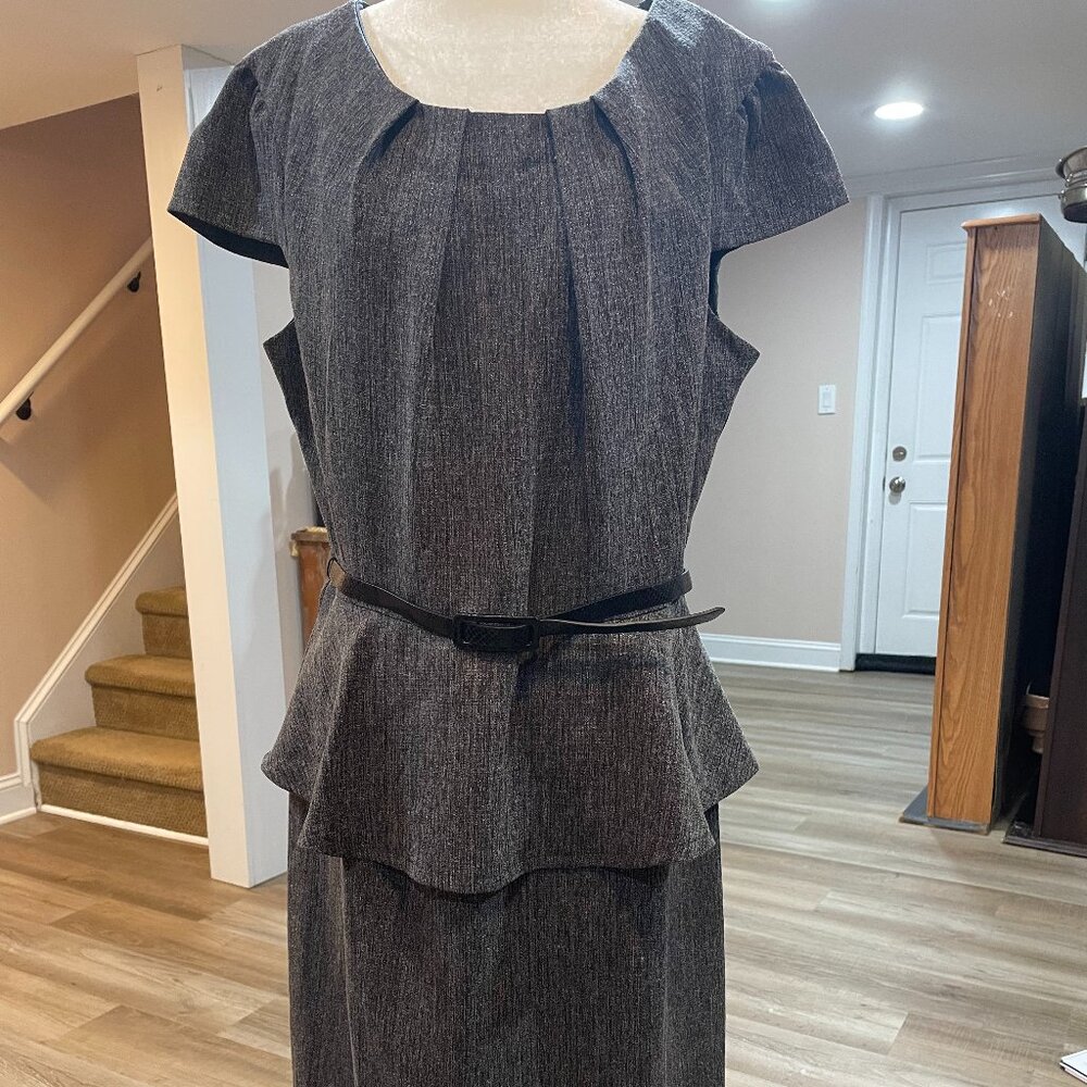 CB established 1962 Charcoal Gray Belted Peplum Dress, size 16